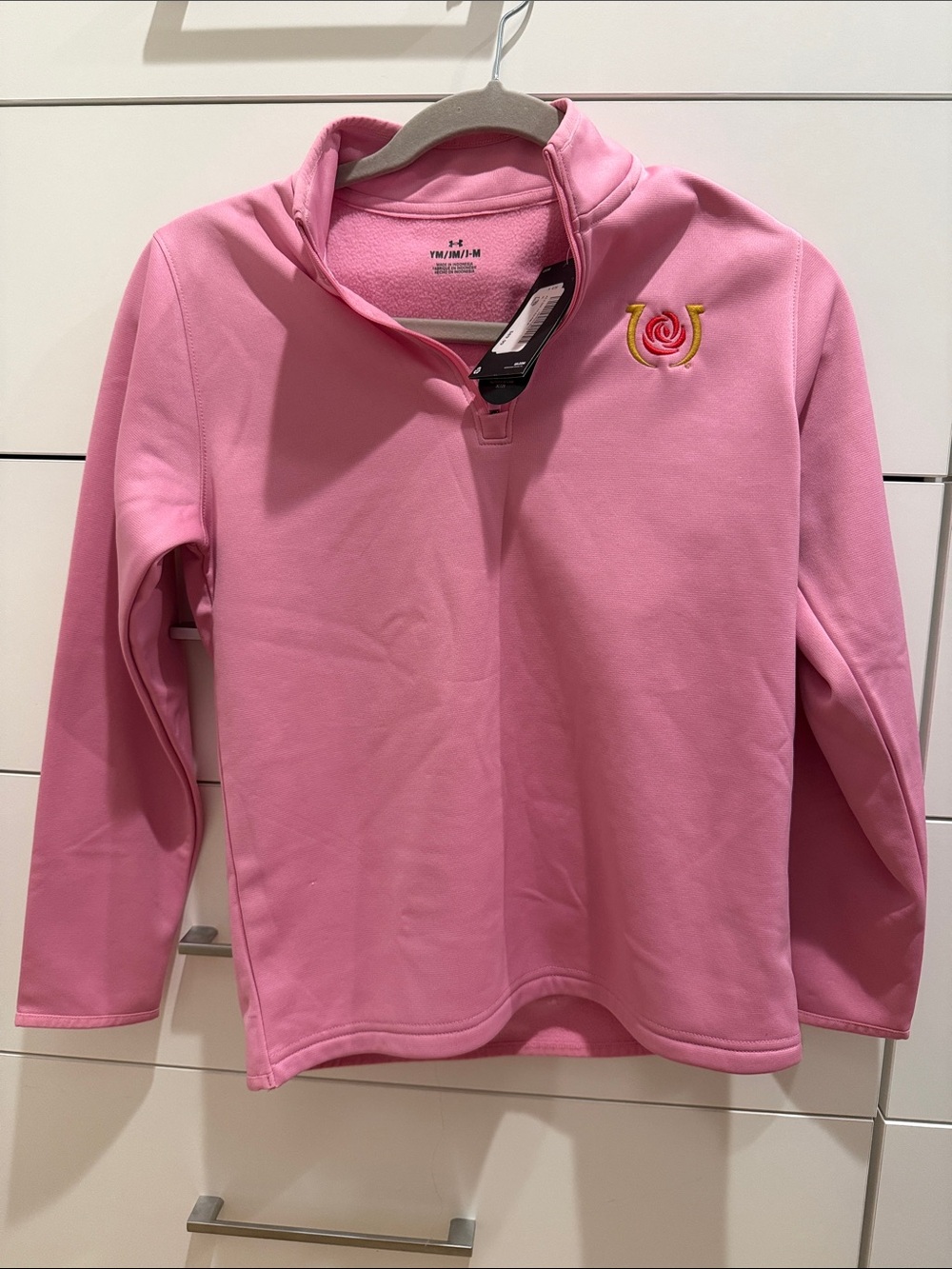Under Armour Girls Pink Quarter-Zip Pullover with Embroidered Crest